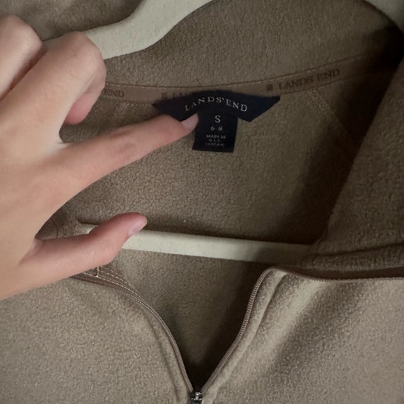 Lands End Tan Fuzzy Quarter Zip Sweatshirt Size Small - Picture 3 of 4